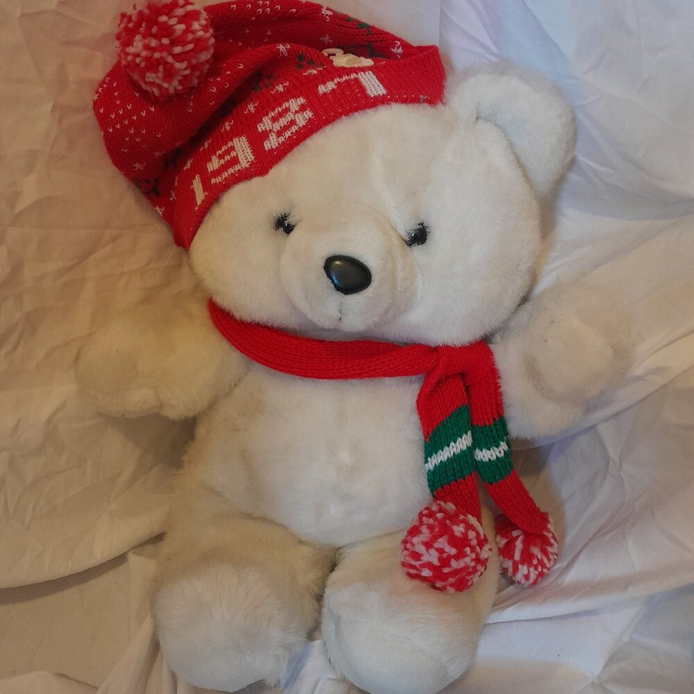 Vintage Retro 1987 K-Mart Christmas Teddy Bear Red scarf & Stocking Cap (#3)